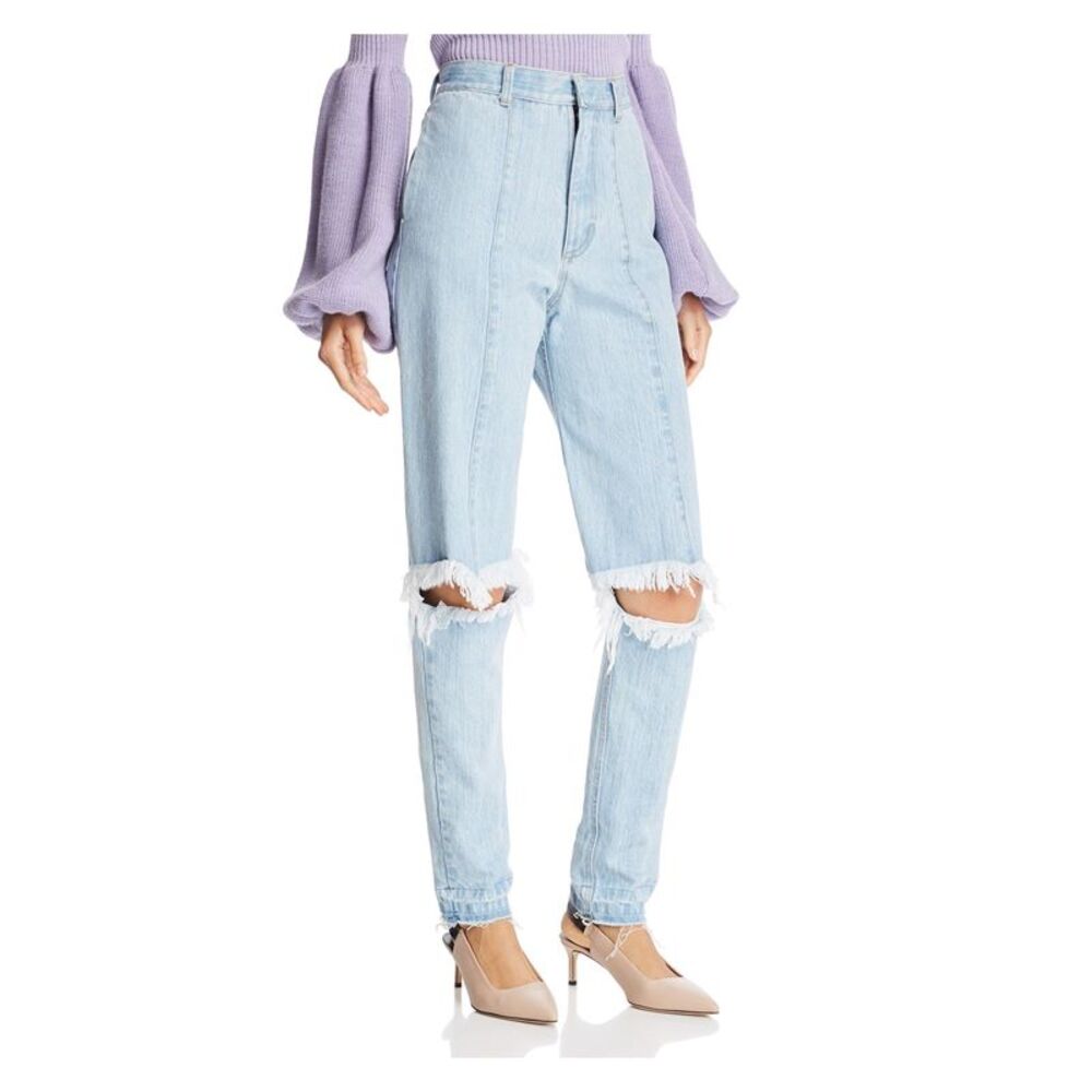 KSENIA SCHNAIDER Womens Blue Hems Zip Fly Hook And B Straight leg Jeans XS